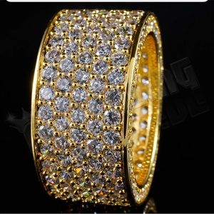 18K Gold 11mm Band MICROPAVE CZ Iced Out Mens Ring
